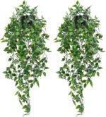 Whonline 2pcs Fake Hanging Plants, Artificial Potted Plants for Indoor Outdoor Aesthetic Office Living Room Shelf Decor