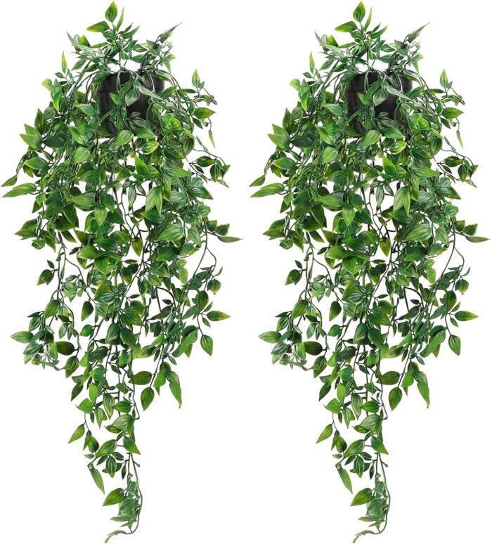 Whonline 2pcs Fake Hanging Plants, Artificial Potted Plants for Indoor Outdoor Aesthetic Office Living Room Shelf Decor