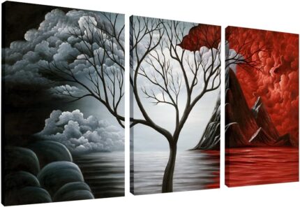 Wieco Art The Cloud Tree 3 Panels Modern Giclee Canvas Prints Artwork Abstract Seascape Paintings Reproduction Sea Beach Pictures Printed on Canvas Wall Art for Home Decorations Wall Decor