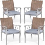 YITAHOME Patio Chairs Set of 4, Outdoor Patio Furniture Dining Chairs, All-Weather Rattan Conversation Chairs with Soft Cushions for Backyard Deck (Gray)