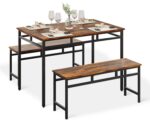 ZERDER Kitchen Table and 2 Benches, 43" Dining Room Table Sets for 2 to 4 People, Metal Frame Kitchen Table Sets for Small Space, Apartment, Rustic Brown ZER-011