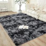 annadaif 5x8 Shag Area Rug for Living Room Bedroom, Tie-Dyed Dark Grey Fluffy Shaggy Fuzzy Nursery Rug, Soft Plush Furry Bedside Carpet, Non Skid Indoor Floor Rug for Kids Boys Girls Room