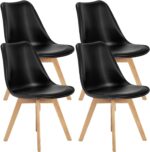 edx Dining Chairs Set of 4, Mid Century Modern Black Dining Room Kitchen Chairs with PU Leather Cushion and Wood Legs for Home, Living Room, Bedroom, Lounge