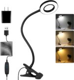 iVict Desk Light Clip on Ring Light, 56 LEDs Desk Lamp for Home Office, 3 Modes with 10 Brightness Dimmable Reading Light, Clamp Desk Lamp for Bed Headboard, Craft, Computer, Video Call