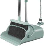 kelamayi Upgrade Broom and Dustpan Set, Large Size and Stiff Broom Dust pan with Long Handle, Upright,Ideal for Indoor Outdoor Garage Kitchen Room Office Lobby Use (Green)