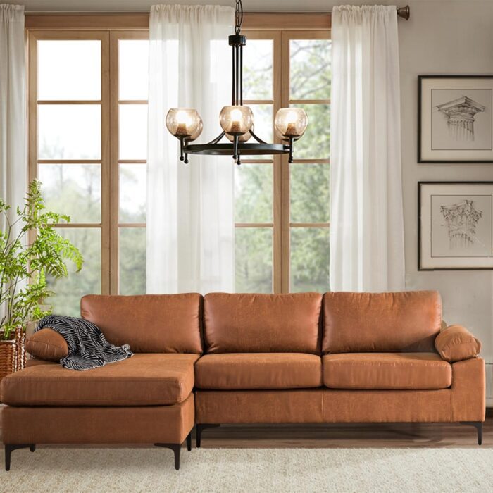 100" Faux Leather Convertible Sectional Sofa Couches for Living Room,3 Seater L Shaped Sofa Couch with Reversible Chaise,Mid-Century Modern Comfy Deep Seat Sofa (Brown,Suede Fabric)