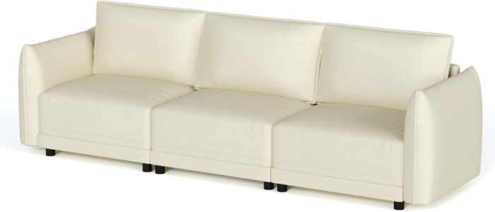 110" Extra Large 3 Seat Modular Sofa, Wear-Resistant Faux Leather Couches, Convertible Sectional Sofa for Living Room, Apartment, Reception Areas and Office, Beige