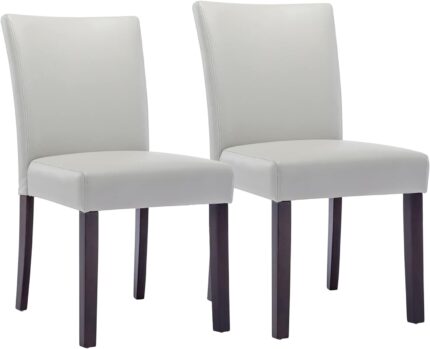 Watson & Whitely Upholstered Kitchen & Dining Room Chairs with Low Back, Faux Leather Armless Dining Chairs with Solid Wood Legs, Set of 2, Light Grey