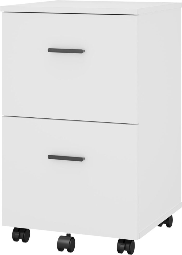 2 Drawer Mobile File Cabinet, Wood Rolling Filing Cabinet Printer Stand Under Desk Storage Organizer Fits Letter Size File Folders for Home Office (White)