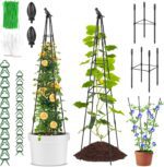 2 Pack Garden Trellis for Climbing Plants Outdoor, 79"/6.6ft Tall Rustproof Tomato Trellis, PE Coated Metal Plant Trellis Indoor, Tower Trellis for Potted Plants Flowers Vines Vegetables