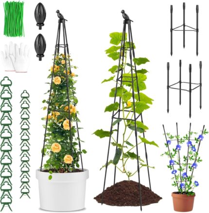 2 Pack Garden Trellis for Climbing Plants Outdoor, 79"/6.6ft Tall Rustproof Tomato Trellis, PE Coated Metal Plant Trellis Indoor, Tower Trellis for Potted Plants Flowers Vines Vegetables