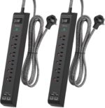 2 Pack Surge Protector Power Strip 10 FT - 6 Outlets 4 USB Charging Ports, 5Ft Braided Extension Cord, Flat Plug, Overload Protection, Wall Mount for Home Office, Dorm Room Essentials