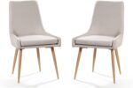 2 Set Dining Chairs with Upholstered Metal Legs & Winged Back - Comfortable Living Room Bedroom Kitchen Vanity Accent Chair - Fabric & Comfy - Beige