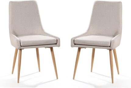 2 Set Dining Chairs with Upholstered Metal Legs & Winged Back - Comfortable Living Room Bedroom Kitchen Vanity Accent Chair - Fabric & Comfy - Beige