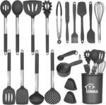 27 Pcs kitchen Utensils Set,446°F Heat Resistant Non-Stick Kitchen Gadgets,Stainless Steel Handle Utensil Sets,Cooking Utensils Set with Holder,Kitchen Accessories,Kitchen Essentials,Dishwasher Safe