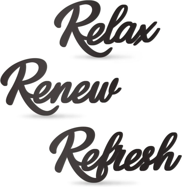 3 Pieces Bathroom Decor Wooden Bathroom Sign Relax Renew Refresh Sign (black)