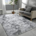 4x6 Large Area Rugs for Living Room, Super Soft Fluffy Modern Bedroom Rug, Tie-Dyed Light Grey Indoor Shag Fuzzy Carpets for Girls Kids Nursery Room Home Decor