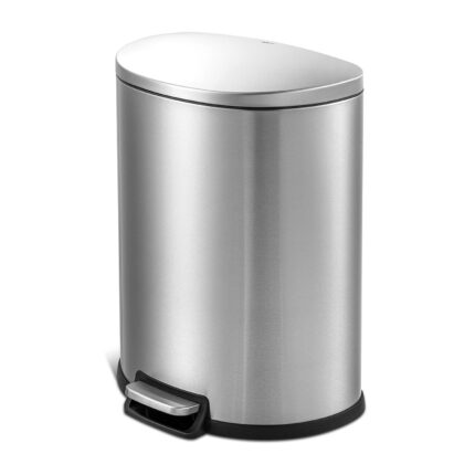 50L/13Gal Heavy Duty Hands-Free Stainless Steel Commercial/Kitchen Step Trash Can, Fingerprint-Resistant Soft Close Lid Trashcan, D Shape