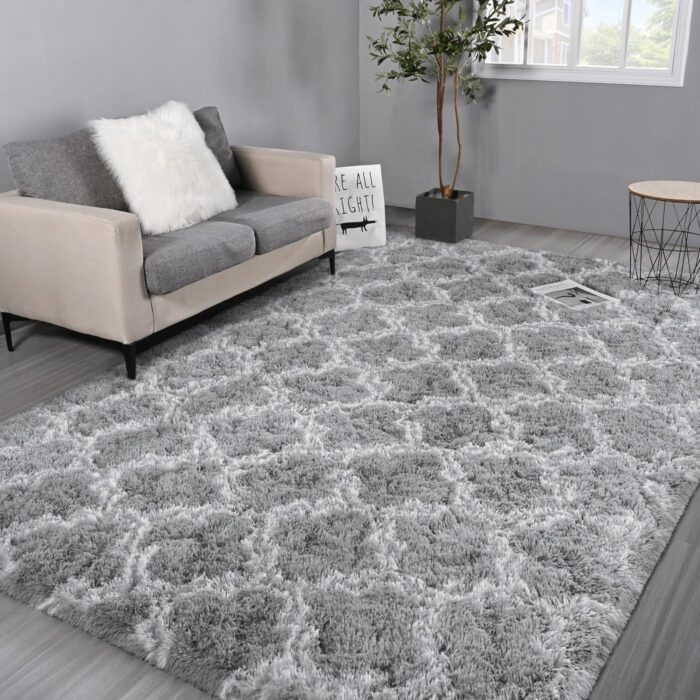 6x9 Shag Large Area Rugs for Living Room, Light Grey Modern Super Soft Bedroom Carpet, Moroccan Luxury Geometric Plush Fluffy Rug for Kids Nursery Girls Room Indoor Home Decor