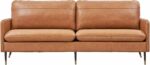 79" Genuine Leather Sofa, Top-Grain 3 Seater Leather Couch, Mid-Century Modern Upholstered Sofa for Living Room Bedroom Apartment Office, Cognac Tan