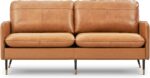 79" Top-Grain Leather Sofa, 3 Seater Leather Couch, Mid-Century Modern Couch for Living Room Bedroom Apartment Office, Cognac Tan