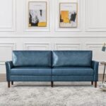 80” Faux Leather Loveseat Sofa with Wooden Legs, Modern Couch with Well-Filled backrest, Upholstered 2 Seater Sofa for Apartment, Office, Living Room, Blue