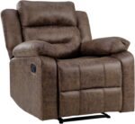 ANJ Leather Recliner Chair, Classic Manual Recliner with Overstuffed Armrest and Backrest, Comfy Single Lazy Boy Recliner Sofa, Oversized Reclining Chair for Living Room Bedroom(Chestnut Brown)