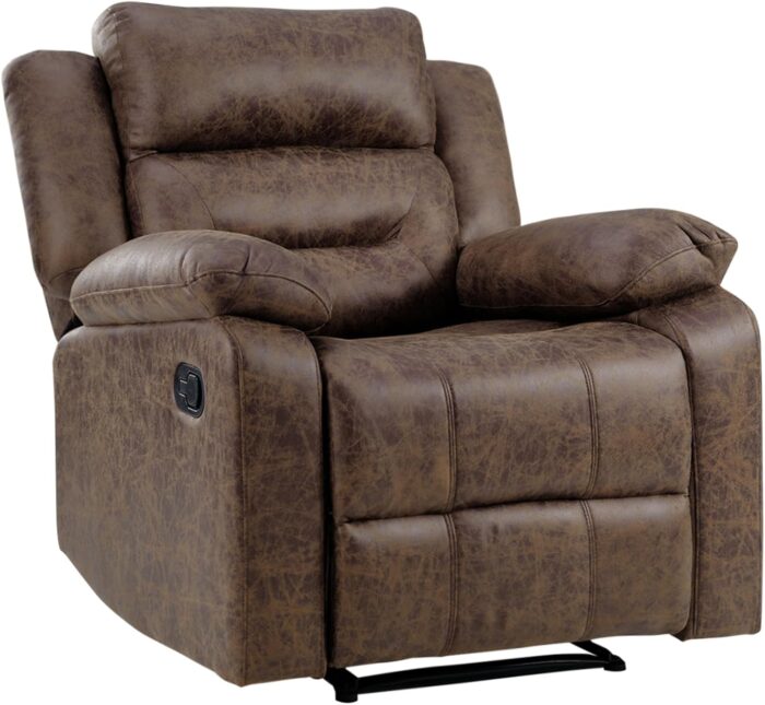 ANJ Leather Recliner Chair, Classic Manual Recliner with Overstuffed Armrest and Backrest, Comfy Single Lazy Boy Recliner Sofa, Oversized Reclining Chair for Living Room Bedroom(Chestnut Brown)