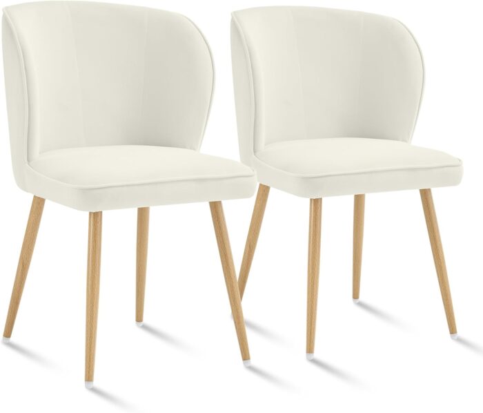 ANOUR Dining Chairs Set of 2, Modern Velvet Dining Room Chairs with Metal Legs, Upholstered Armless Side Chairs for Dining Room, Kitchen, Living Room, Bedroom-White