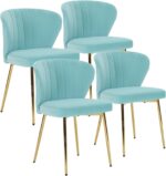 ANOUR Velvet Dining Chiars Set of 4,Modern Dining Room Chairs,Upholstered Side Chair with Golden Metal Legs,Small Accent Chairs for Dining Room Living Room Kitchen Bedroom-Teal