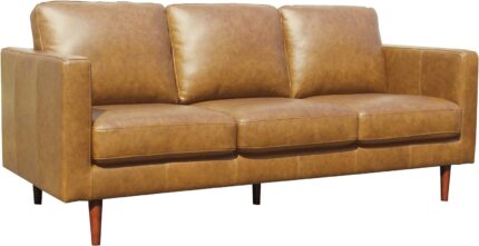 Amazon Brand - Rivet Revolve Modern Sofa Couch, 80"W, Caramel Leather