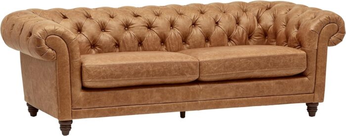 Amazon Brand - Stone & Beam Bradbury Chesterfield Tufted Leather Sofa Couch, 93", Cognac