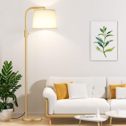 Ambimall Fully Dimmable Floor Lamp - Floor Lamps 9W LED Light Bulbs, Standing Lamps for Living Room, Modern Standing Light Tall Lamp for Bedroom(Gold and White Shade)