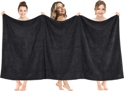 American Soft Linen Oversized Bath Sheet 40x80 Extra Large for Bathroom, 100% Cotton Turkish Jumbo Bathsheet Towels for Adults, Black Bath Sheet