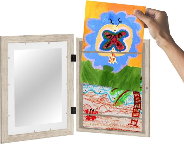 Americanflat Front Loading Kids Art Frame in Driftwood - 8.5x11 Picture Frame with Mat and 10x12.5 Without Mat - Kids Artwork Frames Changeable Display - Frames for Kids Artwork Holds 100 Pieces