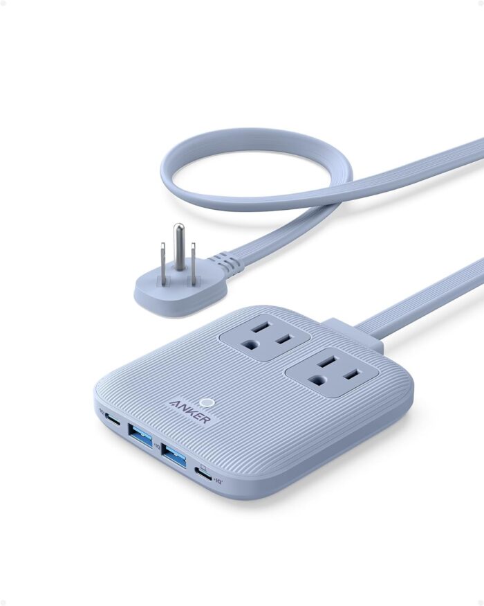 Anker Nano Charging Station(67W Max), 6-in-1 USB C Power Strip for iPhone 15/14 ，MacBook, with Flat Plug and 5ft Thin Undetachable Extension Cord,2 AC&2 USB A&2 USB C, for Home&Office(Ice Lake Blue)