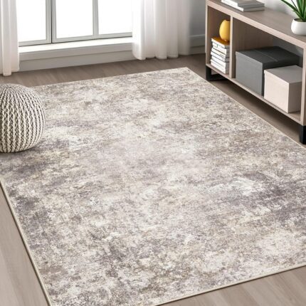 Area Rug Living Room Rugs - 5x7 Abstract Large Soft Indoor Washable Rug Neutral Modern Low Pile Carpet for Bedroom Dining Room Farmhouse Home Office - Brown