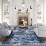 Area Rug Living Room Rugs: 5x7 Rug for Bedroom Machine Washable with Non Slip Backing Non Shedding Abstract Stain Resistant Large Carpet for Dining Room Nursery Home Office - Beige/Blue