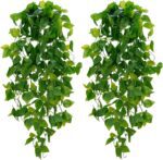 BLEUM CADE Fake Hanging Plants, 2pcs Artificial Hanging Plant, Faux Pothos Vines Hanging Plant Greenery for Wall Home Living Room Indoor Outdoor Decor (No Baskets)