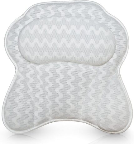 Bath Pillow Bathtub Pillow Back Neck Support Pillow, Spa Cushion for Tub, Relaxing Headrest Bath Pillow, Portable Washable Bathtub Accessories with 3D Air Mesh Thick Soft Bath Pillow