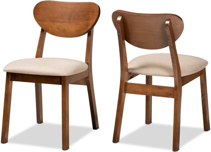 Baxton Studio Damara Mid-Century Modern Sand Fabric Upholstered and Walnut Brown Finished Wood 2-Piece Dining Chair Set