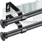 Black Curtain Rods for Windows 2 Pack - 5/8”Heavy Duty Stainless Steel Drapery Rod for Kitchen Bedroom Living Room Sliding Glass Door,28-62 inch Adjustable Curtain Pole with Modern Decorative End