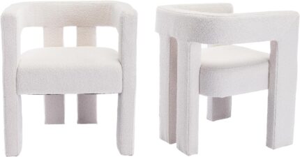 CALABASH Modern Barrel Dining Chairs Set of 2, Upholstered Boucle Chair with Arm, Comfy Sherpa Accent Side Chairs Armchair for Kitchen Dining Room Reception, Beige