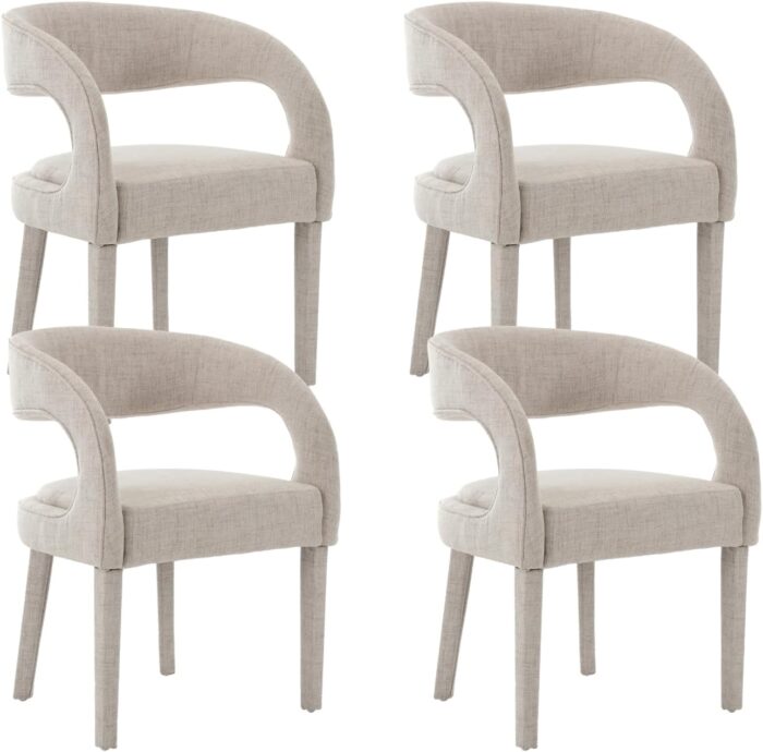 CIMOTA Modern Dining Chairs Set of 4, Upholstered Linen Kitchen & Dining Room Chairs Kitchen Chairs with Arms/Open Back Comfy Accent Chairs for Living Room/Bedroom, Linen Beige/4PCS