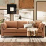 COLAMY 93" Mid-Century Modern Faux Leather Sofa – Oversized 3-Seater Couch with Comfy Cushions and Wood Legs for Living Room, Bedroom, Office, Apartment, Brown