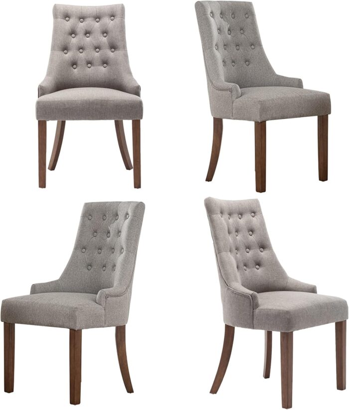 COLAMY Wingback Upholstered Dining Chairs Set of 4, Fabric Side Dining Room Chairs with Tufted Button, Living Room Chairs for Home Kitchen Resturant - Light Grey