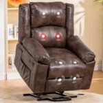 COMHOMA Power Lift Recliner for Elderly, Lift Chair with Heat and Massage，PU Recliner Sofa with Timing Function 2 Side Pockets and Infinite Position for Living Room, Brown