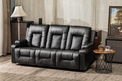 COMHOMA Recline Chair Set, Furniture 3PC Bonded Leather Recliner Set Living Room Set, Sofa, Recline Chair (Black,Living Room Set 3)