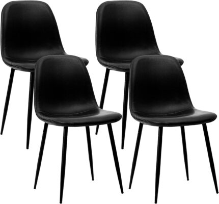 CangLong Faux Leather Dining Back Modern Side Chair for Pub Coffee Home, Set of 4, Black