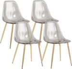 CangLong Kitchen Modern Dining, Desk Side Chair with Metal Legs, Set of 4, Ash Transparent